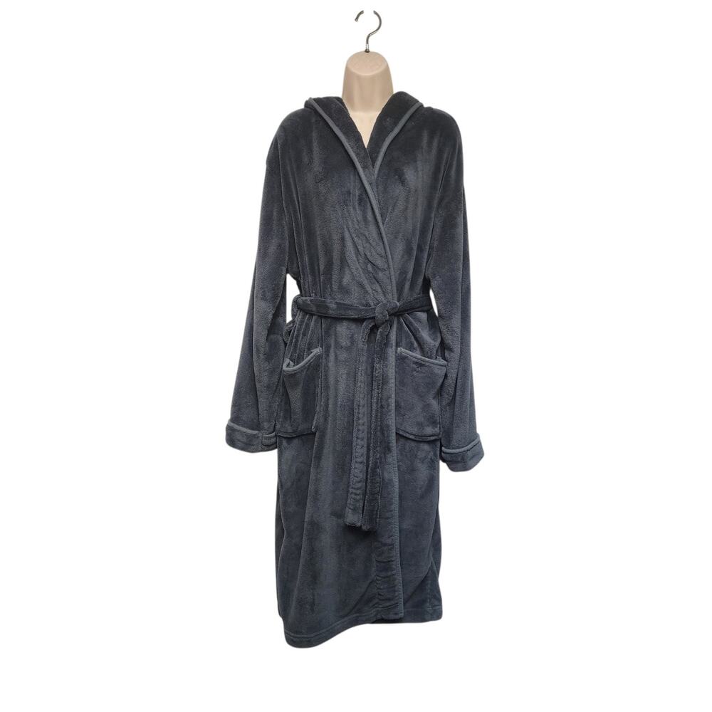 OEKO TEK Women's Hooded Long Sleeve Gray Plush Sleepwear Rode L/XL